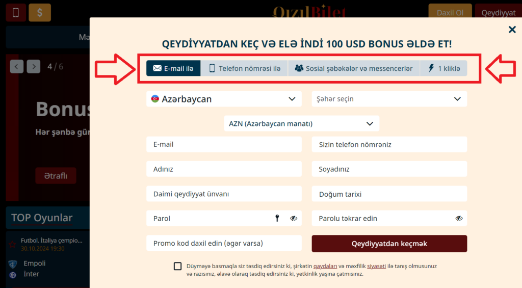 Qizilbilet qeydiyyatı – ölkənin ən böyük bukmekerinə qoşulmaq